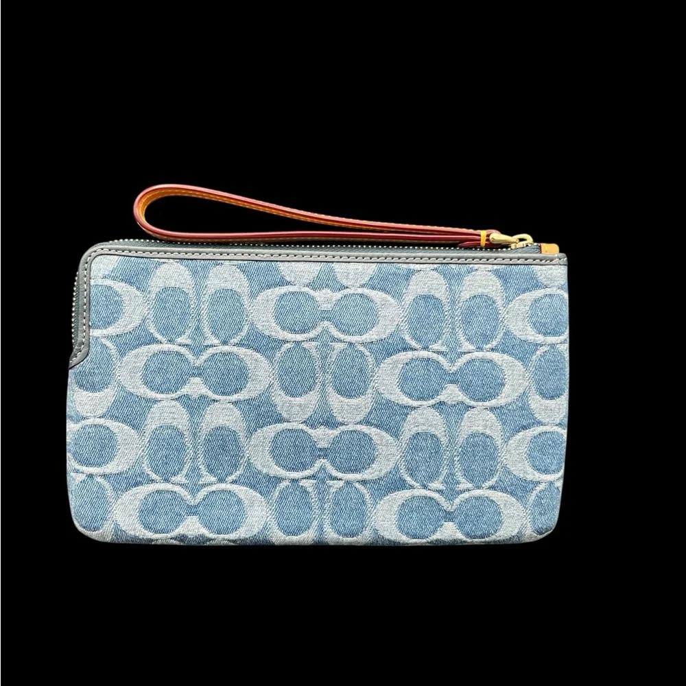 Coach Signature Medium Denim Zip Wristlet - Picture 2 of 6